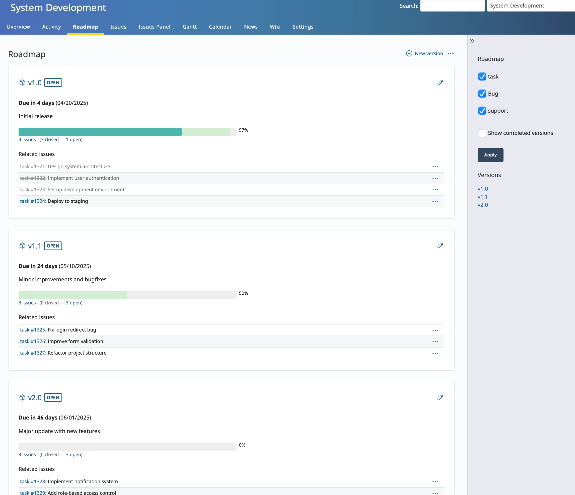 Roadmap view